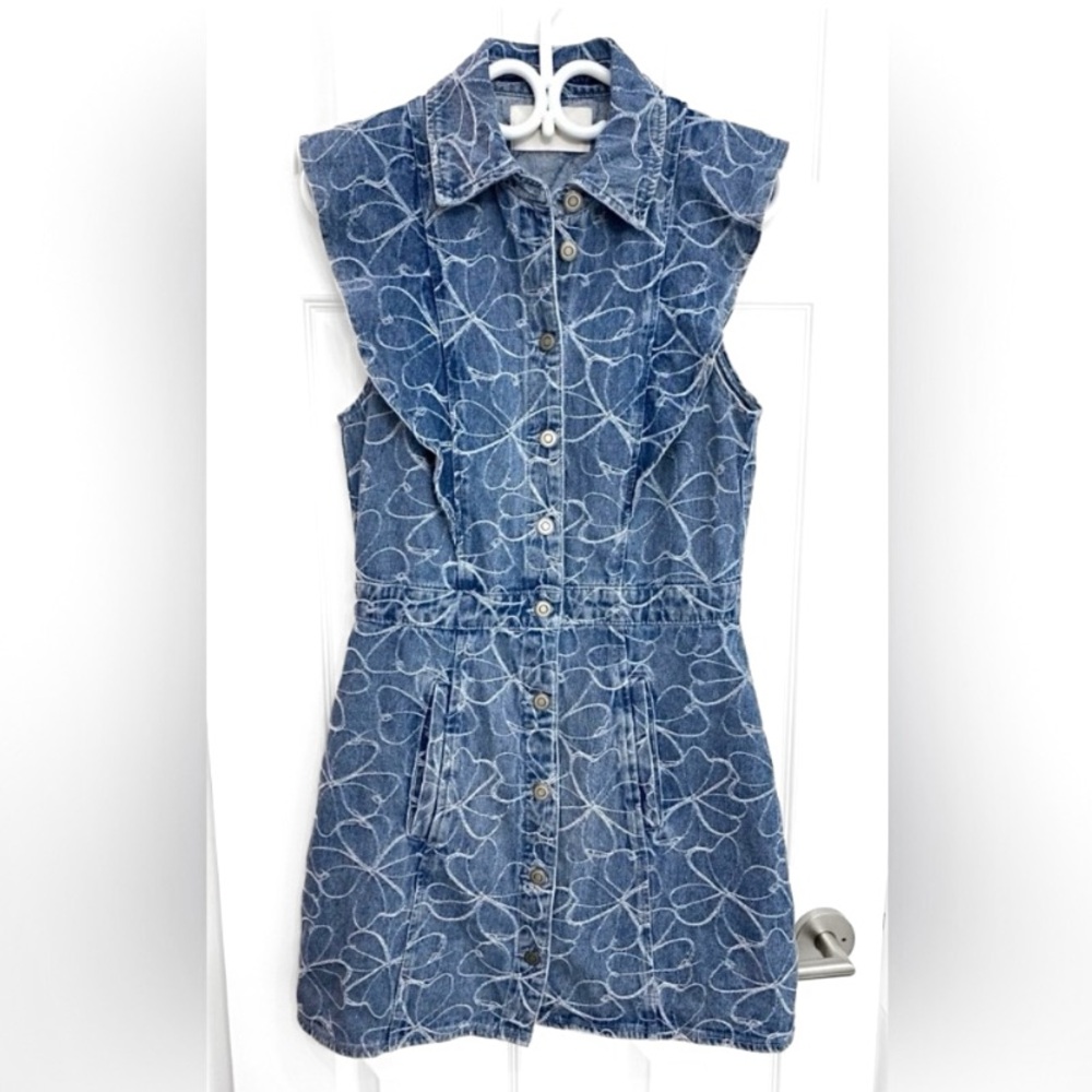 NWOT - Ramy Brook Embroidered Sleeveless Button Down Denim Dress
